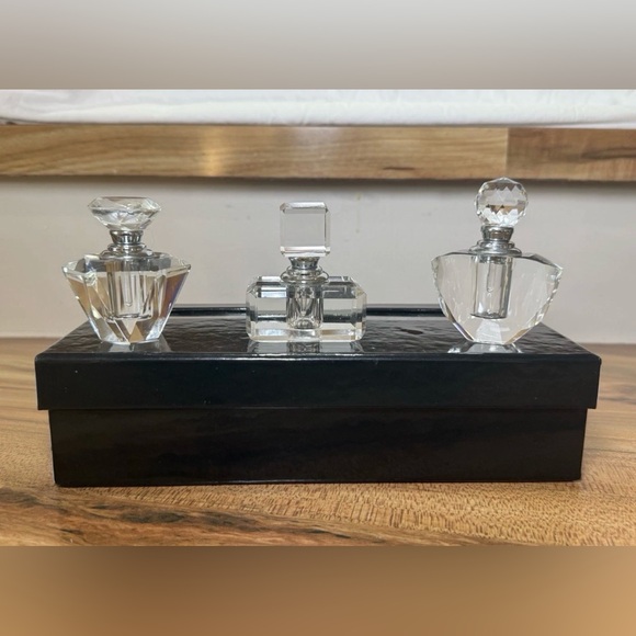 Saks Fifth Avenue Other - Saks Fifth Ave Crystal Cut Perfume Bottles Lot Of 3 Geometric Facets Signed Rare